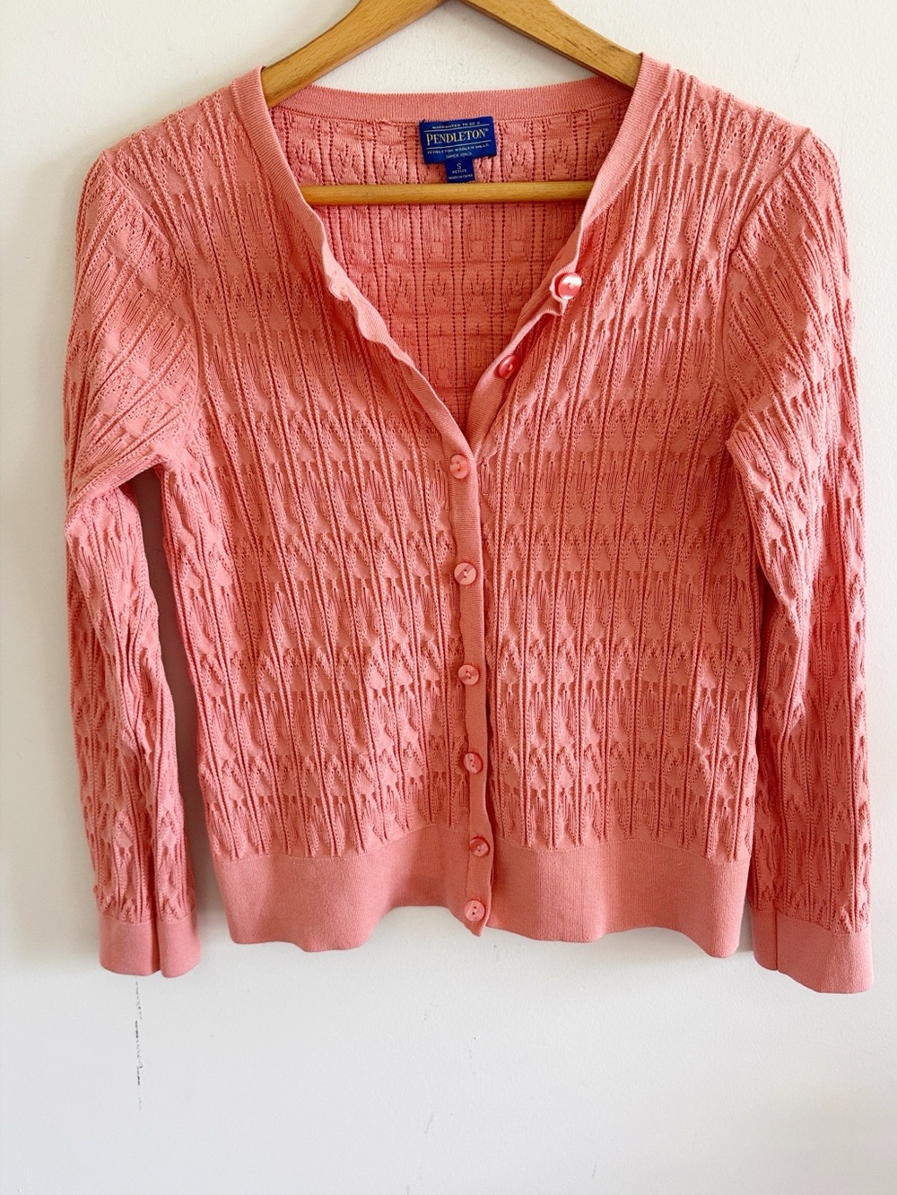 Pendleton pink open stitch silk cotton cardigan sweater size small